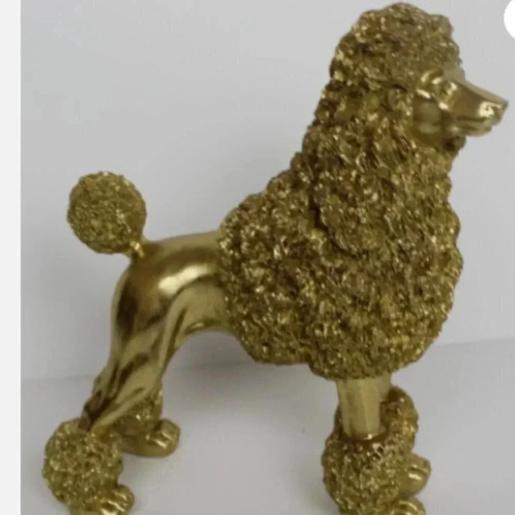 SOLD Retro MCM Hollywood Regency Lrg Gold Resin Poodle Dog Statue Figurine Decor - Picture 2 of 4